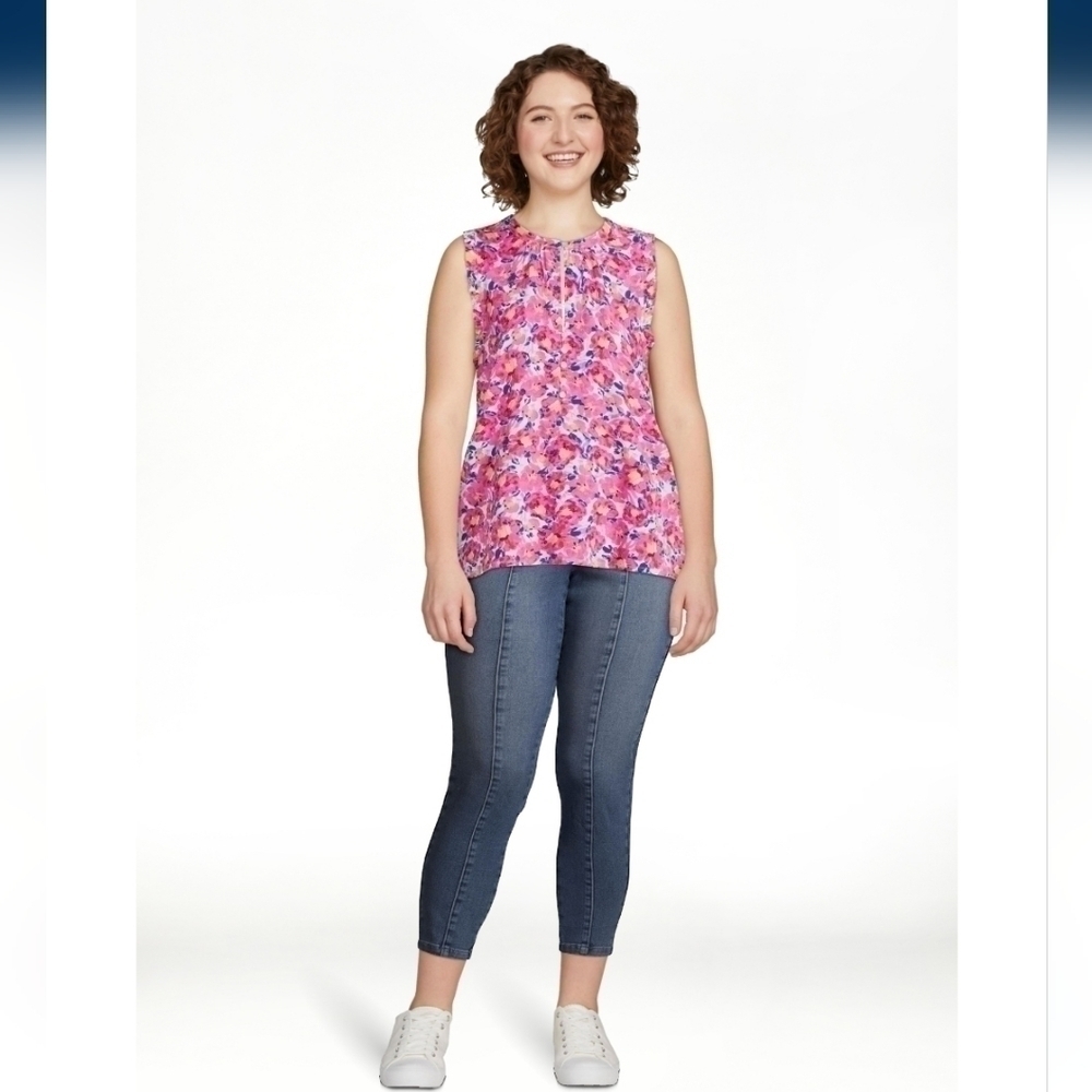 Time And Tru Ruffle Trim Floral Tank Top
